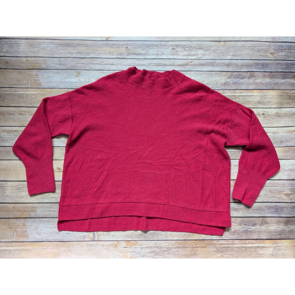 Free People Cashmere Sweater Womens Medium Magenta Mock Neck Oversized Pullover
